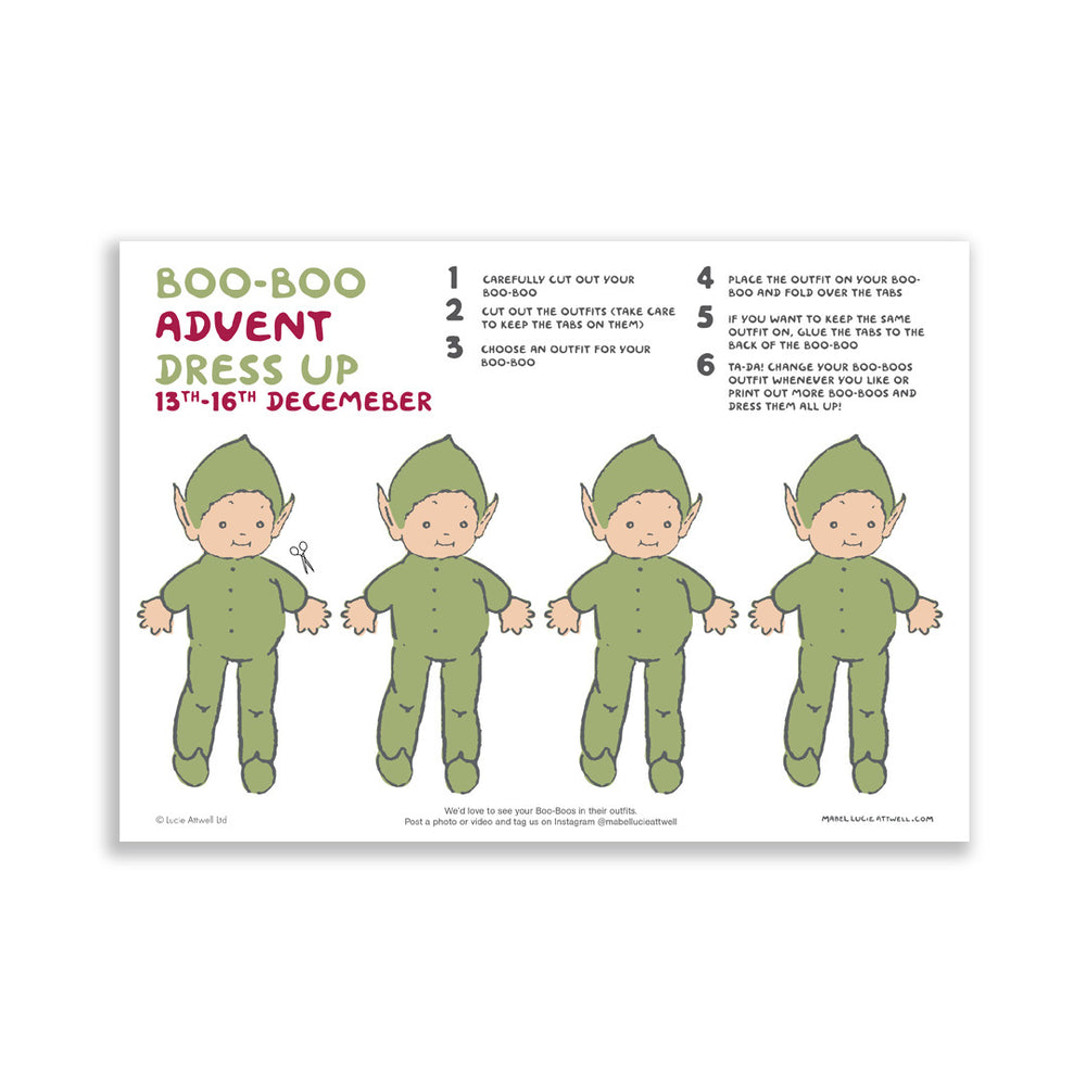 Boo-Boo Advent Dress Up 13th to 16th December – Free activity sheet