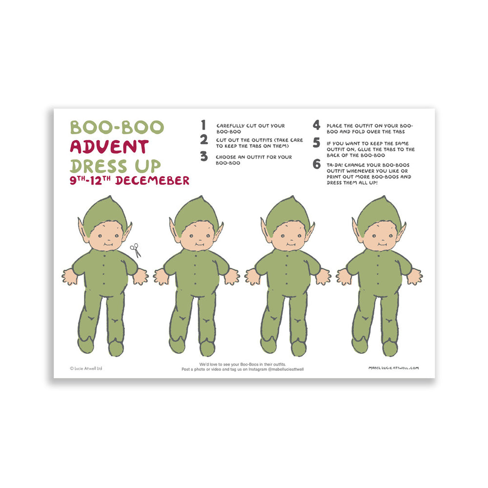 Boo-Boo Advent Dress Up 9th to 12th December – Free activity sheet