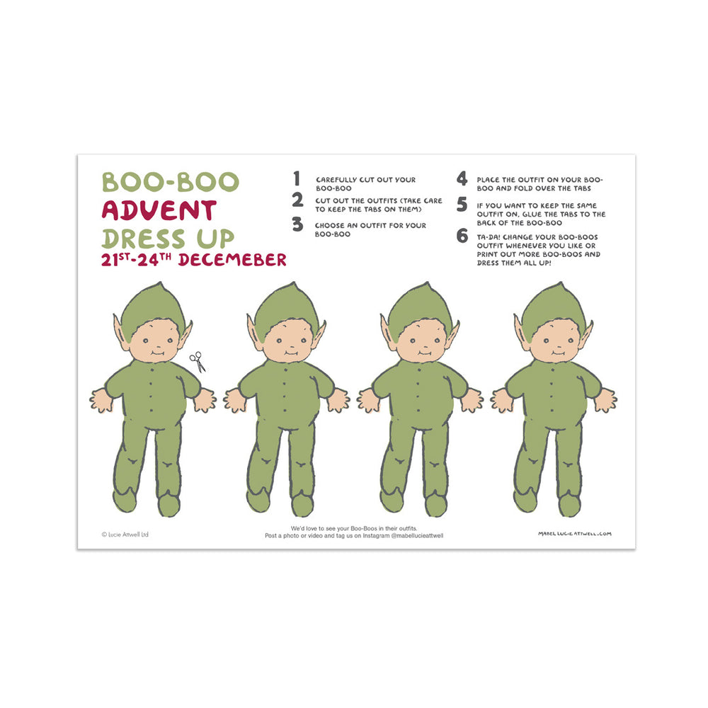 Boo-Boo Advent Dress Up 21st to 24th December – Free activity sheet