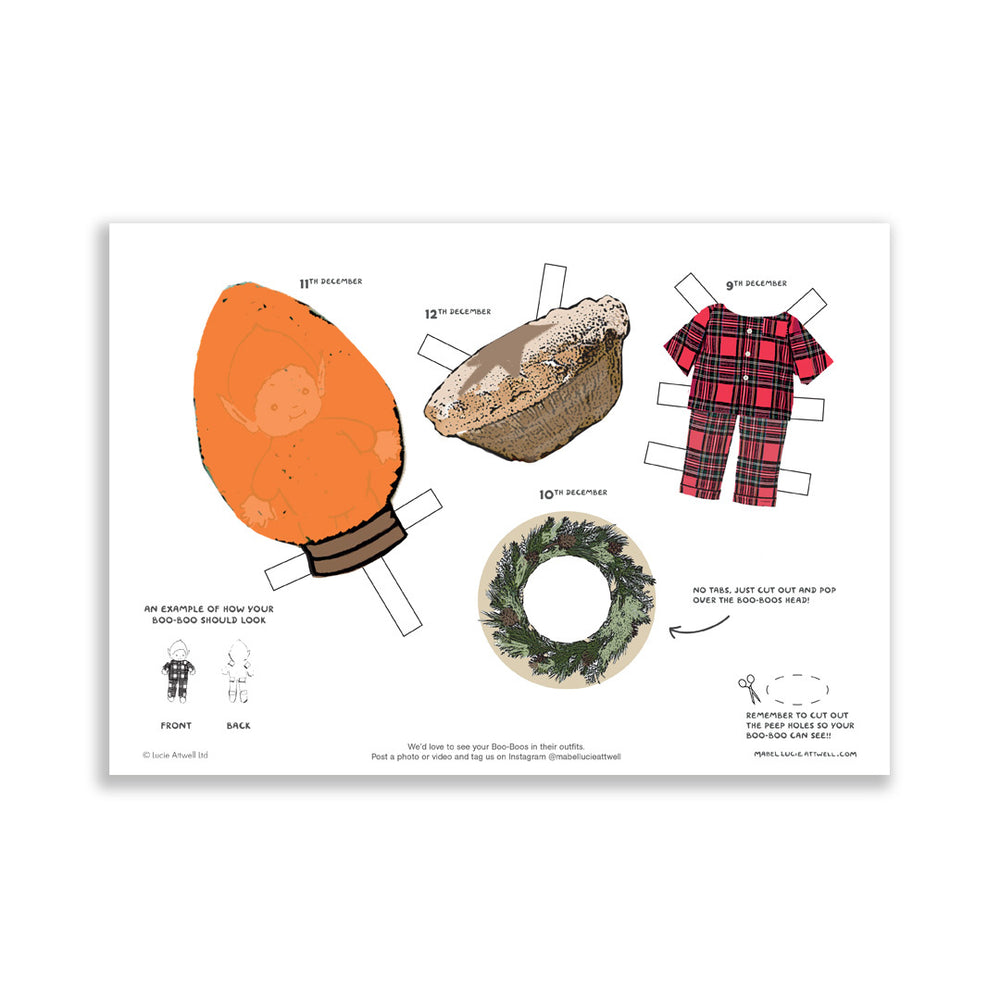 Boo-Boo Advent Dress Up 9th to 12th December – Free activity sheet