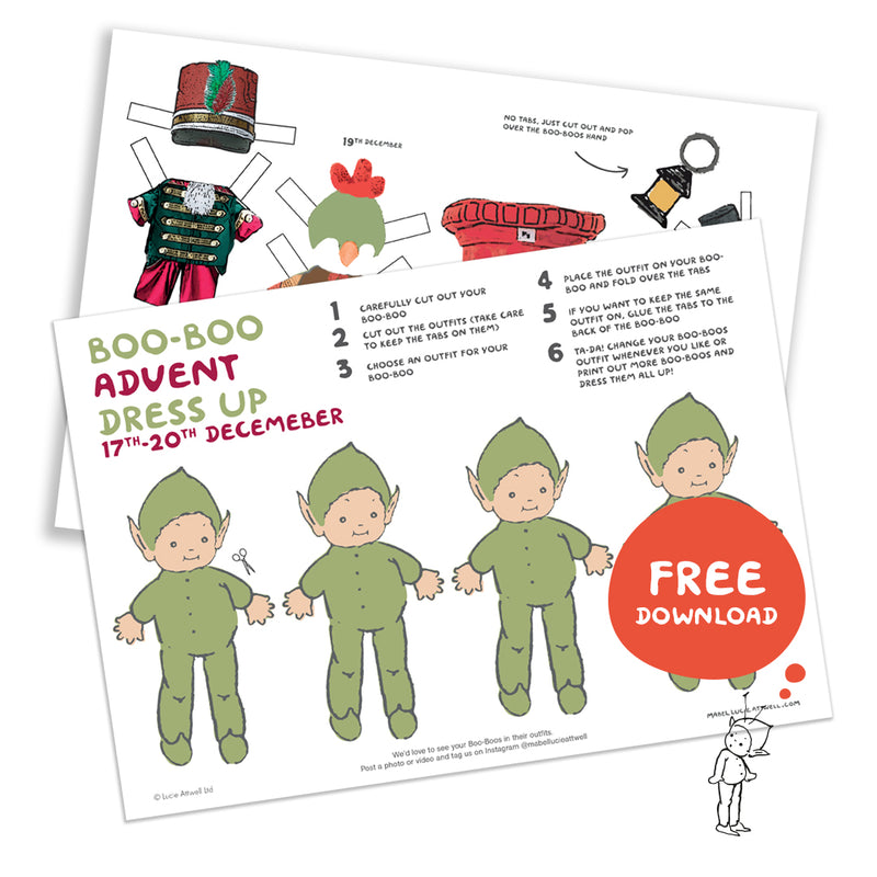 Boo-Boo Advent Dress Up 17th to 20th December – Free activity sheet