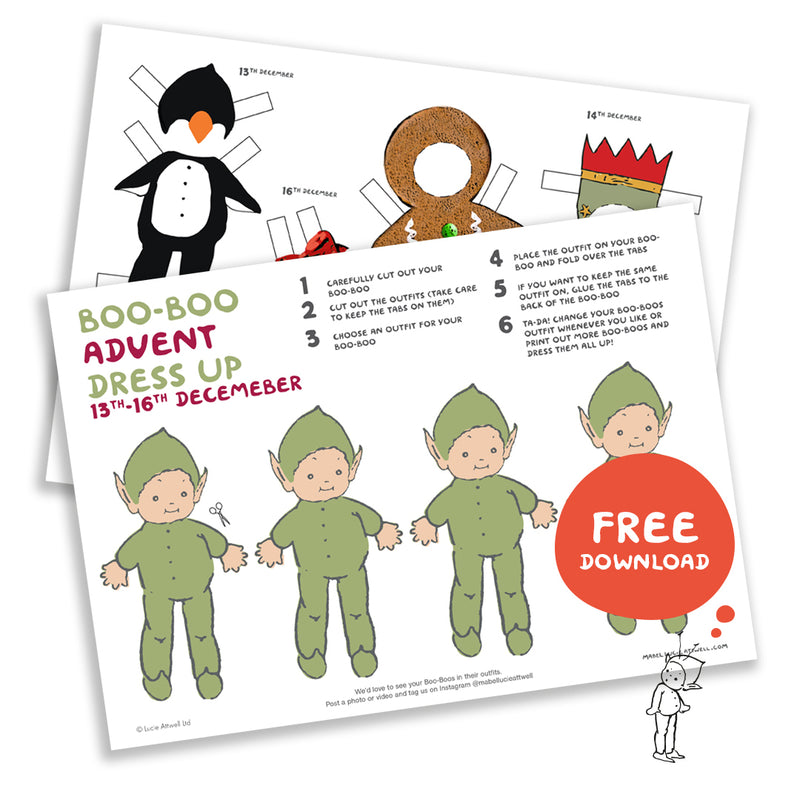Boo-Boo Advent Dress Up 13th to 16th December – Free activity sheet