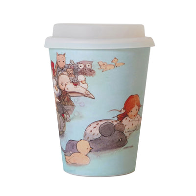 Alice in Wonderland reusable bamboo coffee cup – Alice swimming