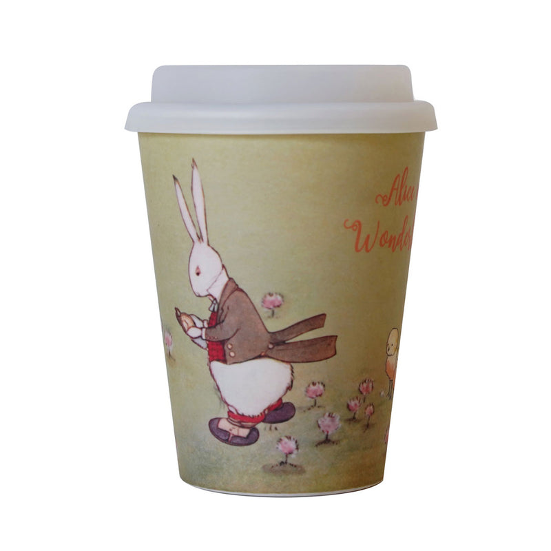 Alice in Wonderland reusable bamboo coffee cup – Alice and rabbit